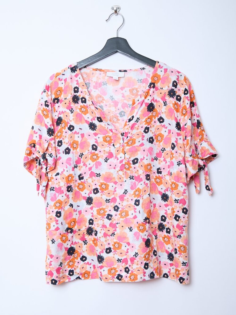 Charter Club Luxury 100% Linen Floral Tie Sleeve Colorful Whimsical Fairy Top XL